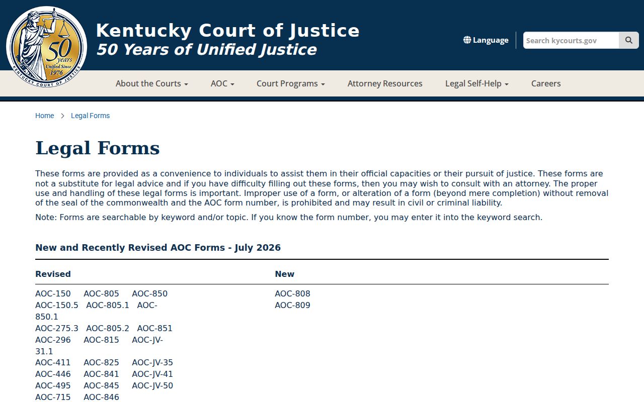 Kentucky court forms used with Bardwell criminal case records