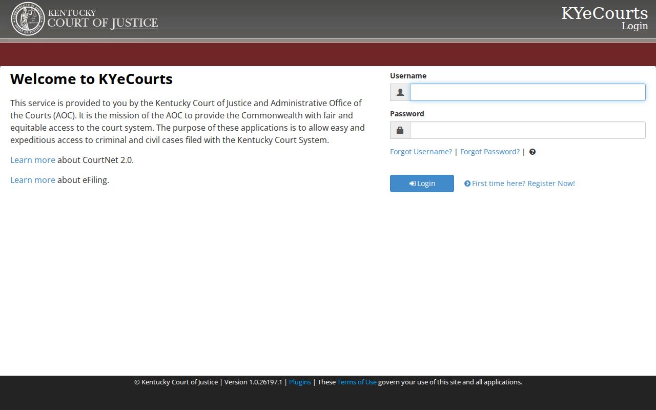 Carlisle County court case lookup CourtNet login screen