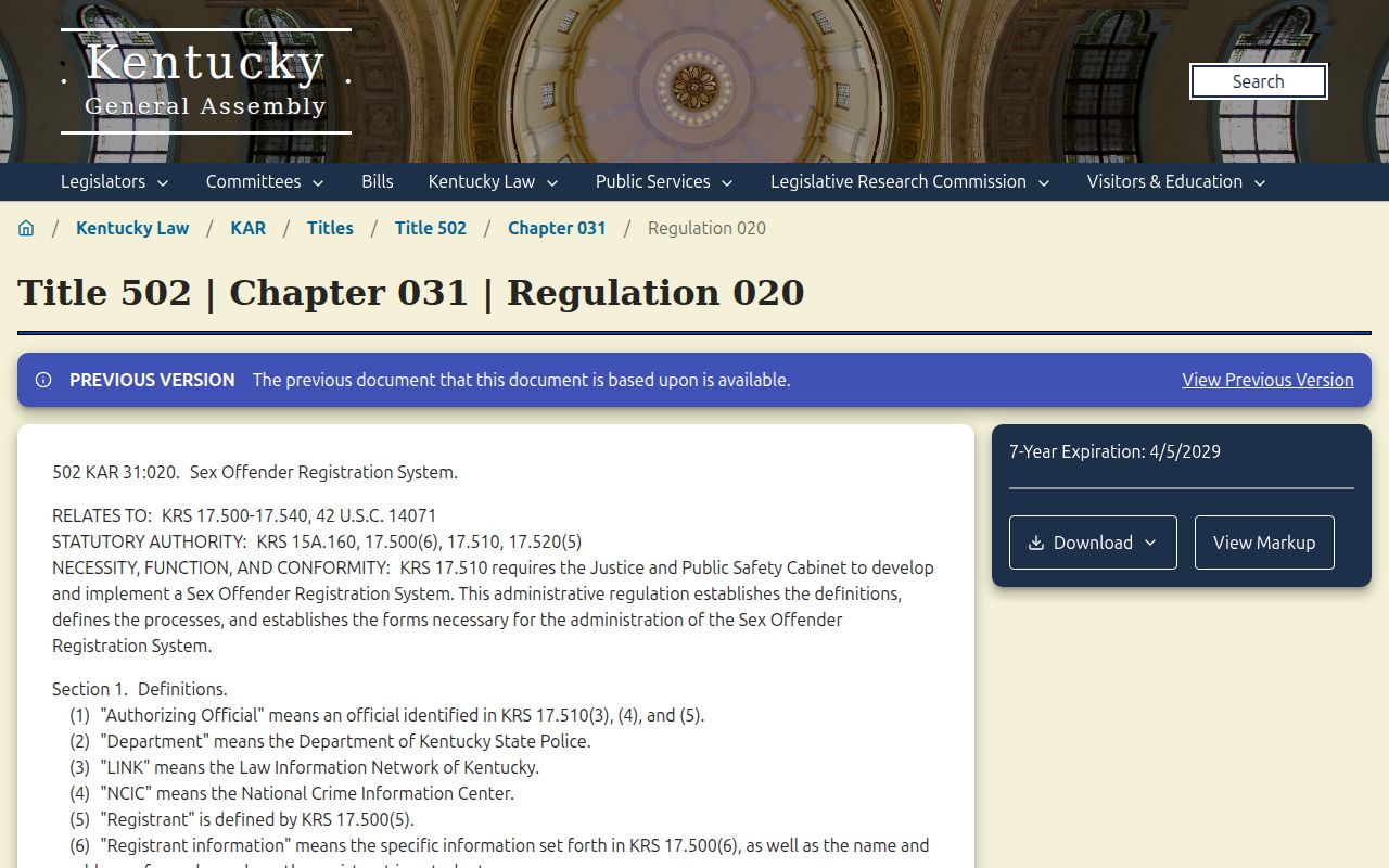 Carlisle County sex offender registration verification regulation