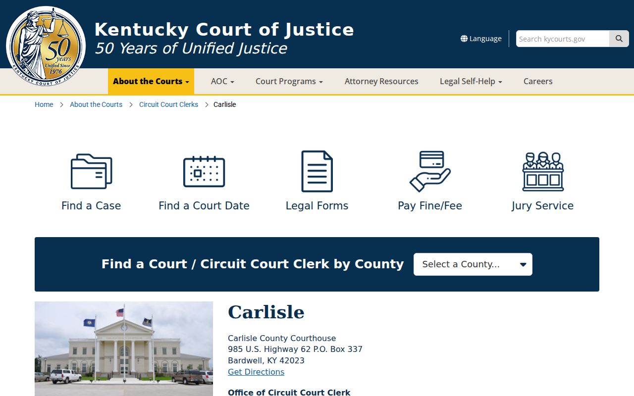 Carlisle County criminal records courthouse page